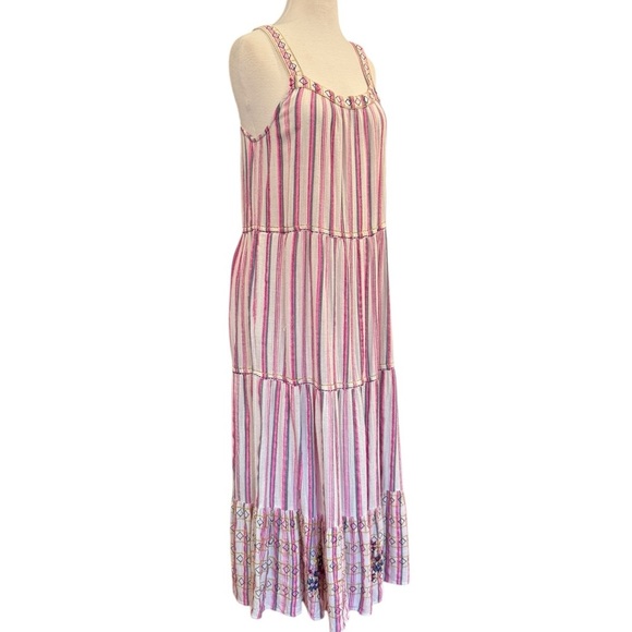 Sundance Veria Midi Tiered Pockets Striped Embroidered Sleeveless Boho Medium - Picture 3 of 9